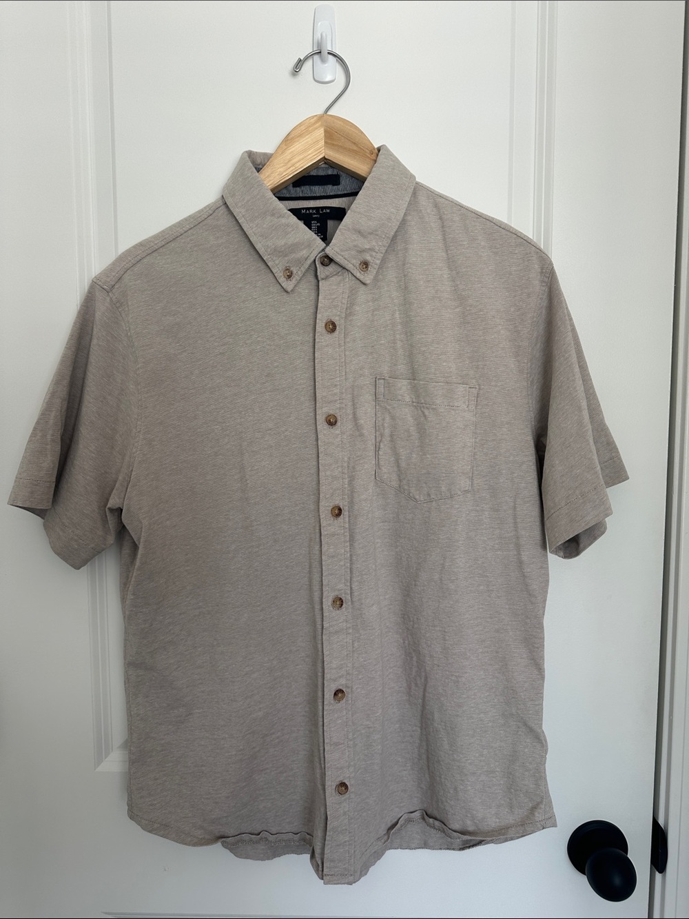 Mark Law Luxury Men's Button-Down Short Sleeve Shirt Taupe L